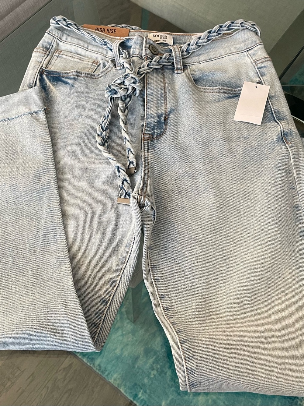 Kensie High-rise Ankle Jeans with Braided Belt